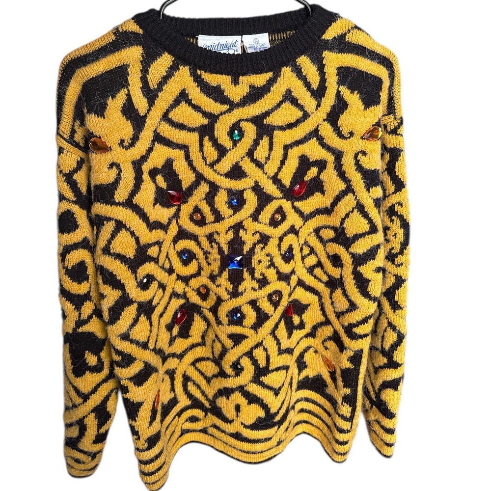 80's/90's Vintage Midnight Blues Womens‎ Embellished Small Sweater Jewel Fuzzy